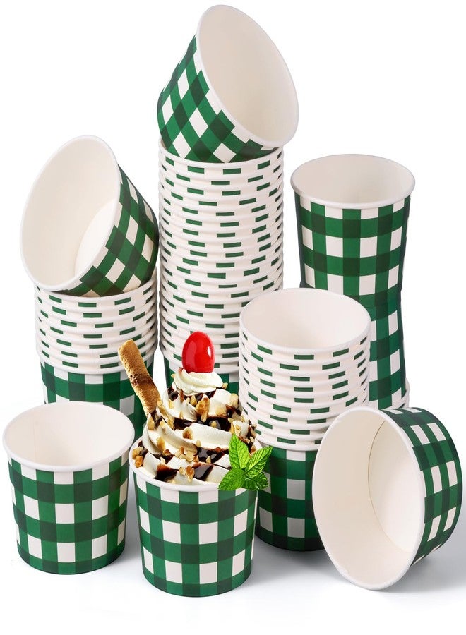 Sieral 9 oz Ice Cream Paper Cup Bowl Disposable Gingham Picnic Dessert Buffalo Plaid Snack Checkered Paper Bowl Bulk Hot Cold Food Kitchen Christmas Party Favors(Green,50 Pack) - Image 1