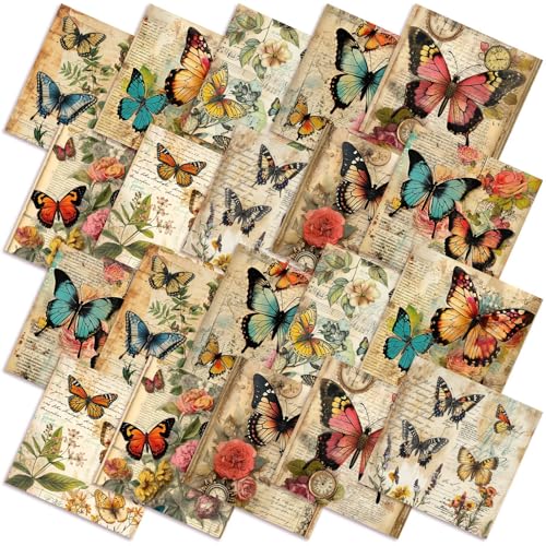 Hahafelt 10 Pcs Vintage Butterfly Fat Quarters Fabric Bundles 20 x 20 Inch Retro Butterfly Squares Quilting Fabrics by The Yard Precuts Panels Printed Patchwork for Spring Holiday DIY Sewing Craft - Image 1