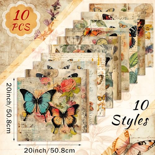 Hahafelt 10 Pcs Vintage Butterfly Fat Quarters Fabric Bundles 20 x 20 Inch Retro Butterfly Squares Quilting Fabrics by The Yard Precuts Panels Printed Patchwork for Spring Holiday DIY Sewing Craft - Image 3