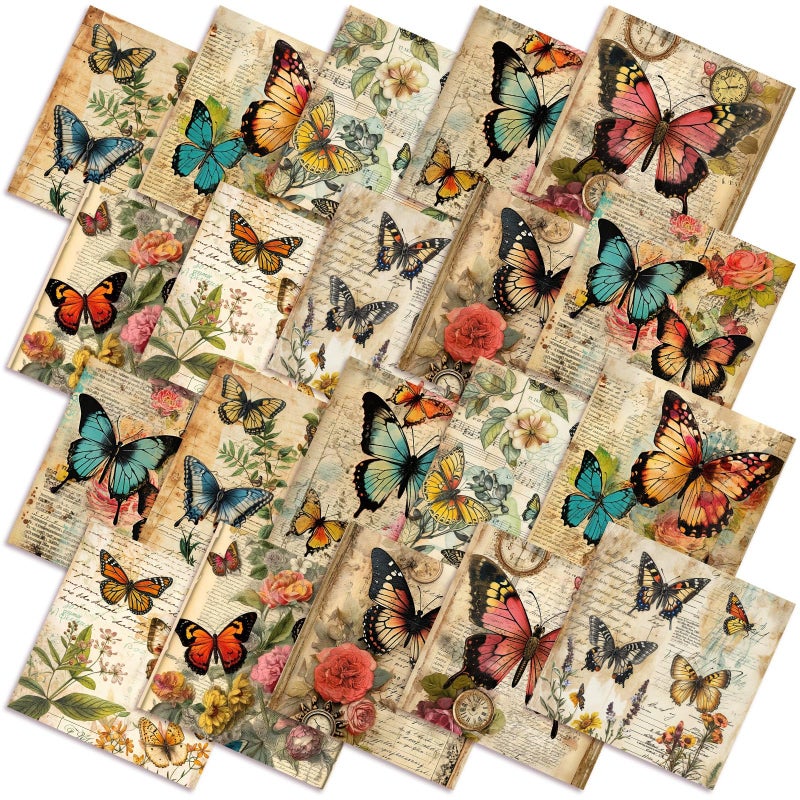 Hahafelt 10 Pcs Vintage Butterfly Fat Quarters Fabric Bundles 20 x 20 Inch Retro Butterfly Squares Quilting Fabrics by The Yard Precuts Panels Printed Patchwork for Spring Holiday DIY Sewing Craft - Image 2