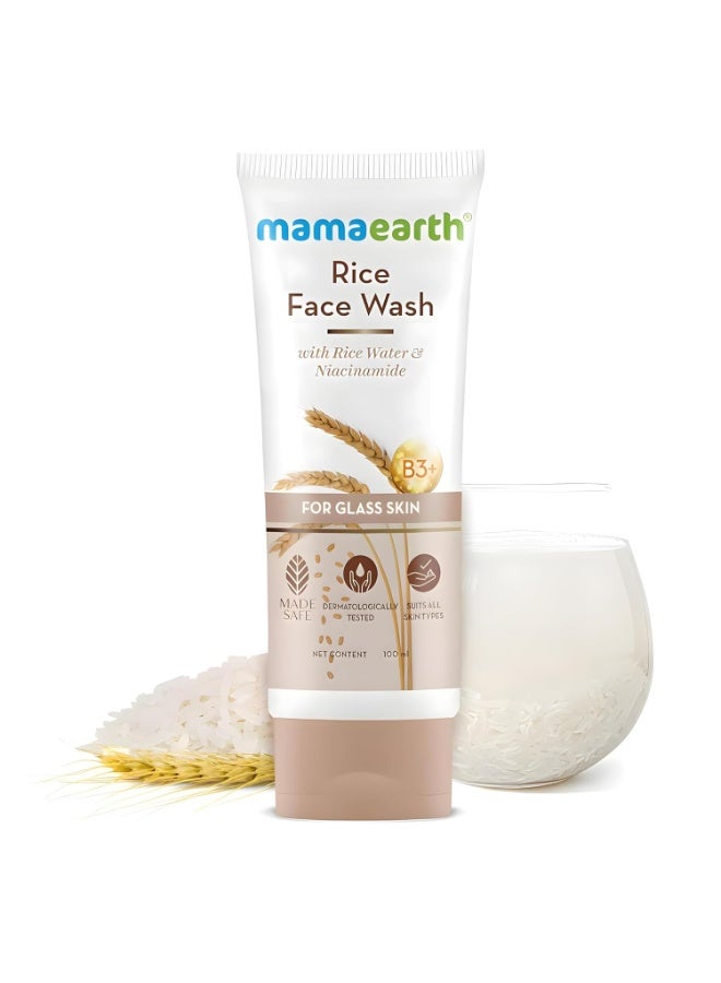 Mamaearth Rice Face Wash With Rice Water & Niacinamide for Glass Skin | For Hydrated & Even skin Tone | Korean skin Care | All skin Types | For Men & Women | 100 ml - Image 1