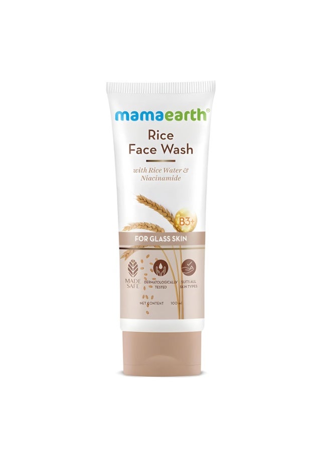 Mamaearth Rice Face Wash With Rice Water & Niacinamide for Glass Skin | For Hydrated & Even skin Tone | Korean skin Care | All skin Types | For Men & Women | 100 ml - Image 2