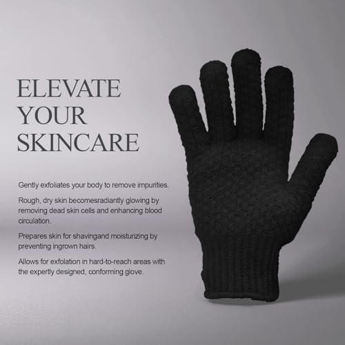 Evridwear Exfoliating Dual Texture Bath Gloves for Shower, Spa, Massage and Body Scrubs, Dead Skin Cell Remover, Gloves with Hanging Loop (1 Pair Black Heavy Glove) - Image 4