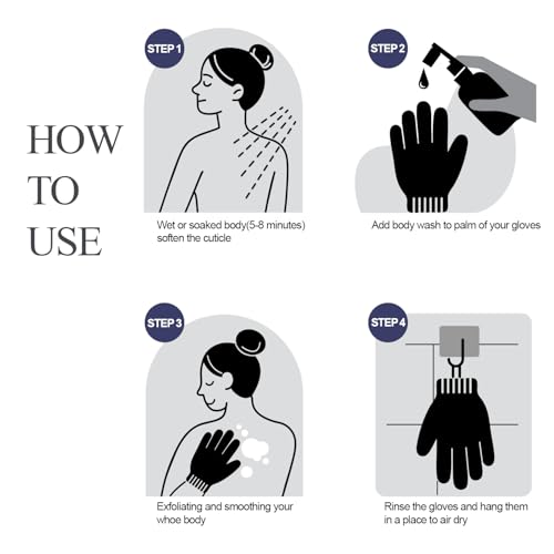 Evridwear Exfoliating Dual Texture Bath Gloves for Shower, Spa, Massage and Body Scrubs, Dead Skin Cell Remover, Gloves with Hanging Loop (1 Pair Black Heavy Glove) - Image 3