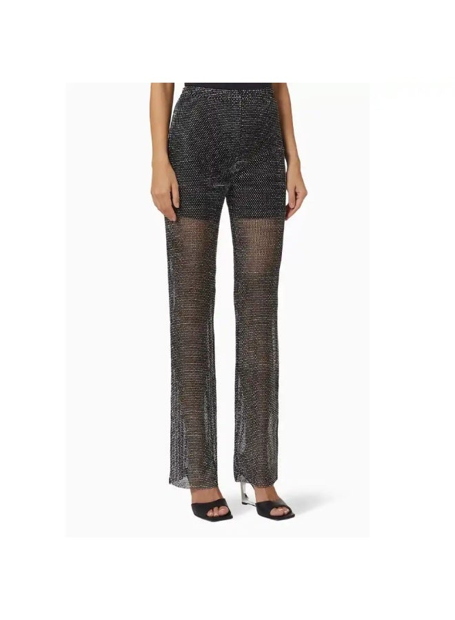 Womenâ€™s Black Shimmer Mesh Wide-Leg Pants with Inner Shorts â€“ Free Size