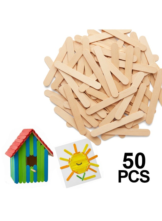 Habibi Party 50 Pieces Wooden Popsicle Sticks – 6.5 cm for Crafts, DIY Projects & Food Use - Image 1