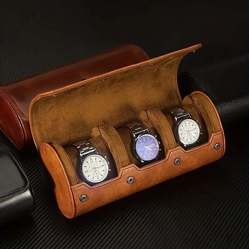 3 Slots Roll Travel Case Portable Vintage PU Leather Watch Organizer Display Storage Box For Men Gift - Image 1
