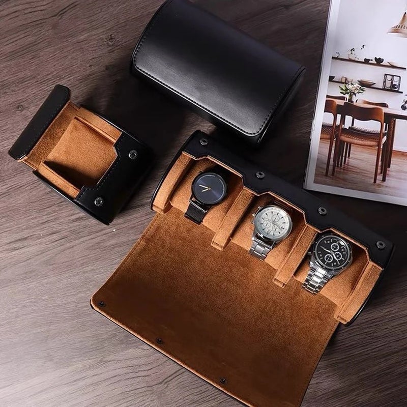 3 Slots Roll Travel Case Portable Vintage PU Leather Watch Organizer Display Storage Box For Men Gift - Image 3