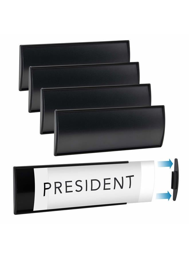GlossyEnd Set of 6 –Sturdy & Elegant Black Aluminum Wall Mount Name Plate Holder, Office Business Door Curved Sign Holder with Adhesive Tape, 8” X 3” - Plastic Film Included, Paper Inserts NOT Included - Image 1
