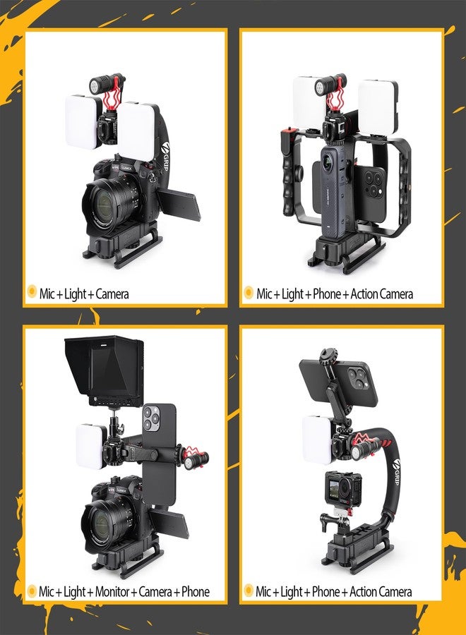 Zeadio Smartphone Camera Stabilizer Kit, Portable Handle Grip Handheld Video Rig with RGB Video Light and Microphone, Fits for All Camcorder, Camera, DSLR and All iPhone and Android Smartphones - Image 3