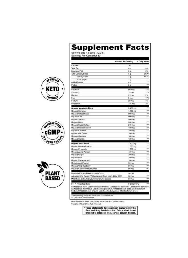 Jocko Fuel - Greens Powder (Coconut/Pineapple Flavor) Organic Greens & Superfood Powder For Healthy Green Juice Keto Friendly With Spirulina Chlorella Digestive Enzymes & Probiotics 30 Servings - Image 1
