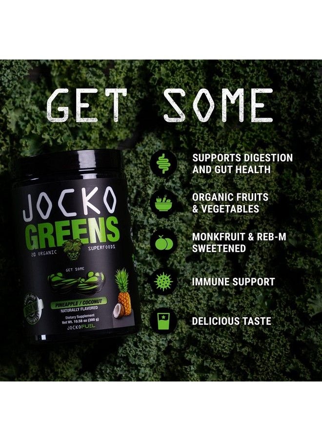 Jocko Fuel - Greens Powder (Coconut/Pineapple Flavor) Organic Greens & Superfood Powder For Healthy Green Juice Keto Friendly With Spirulina Chlorella Digestive Enzymes & Probiotics 30 Servings - Image 1