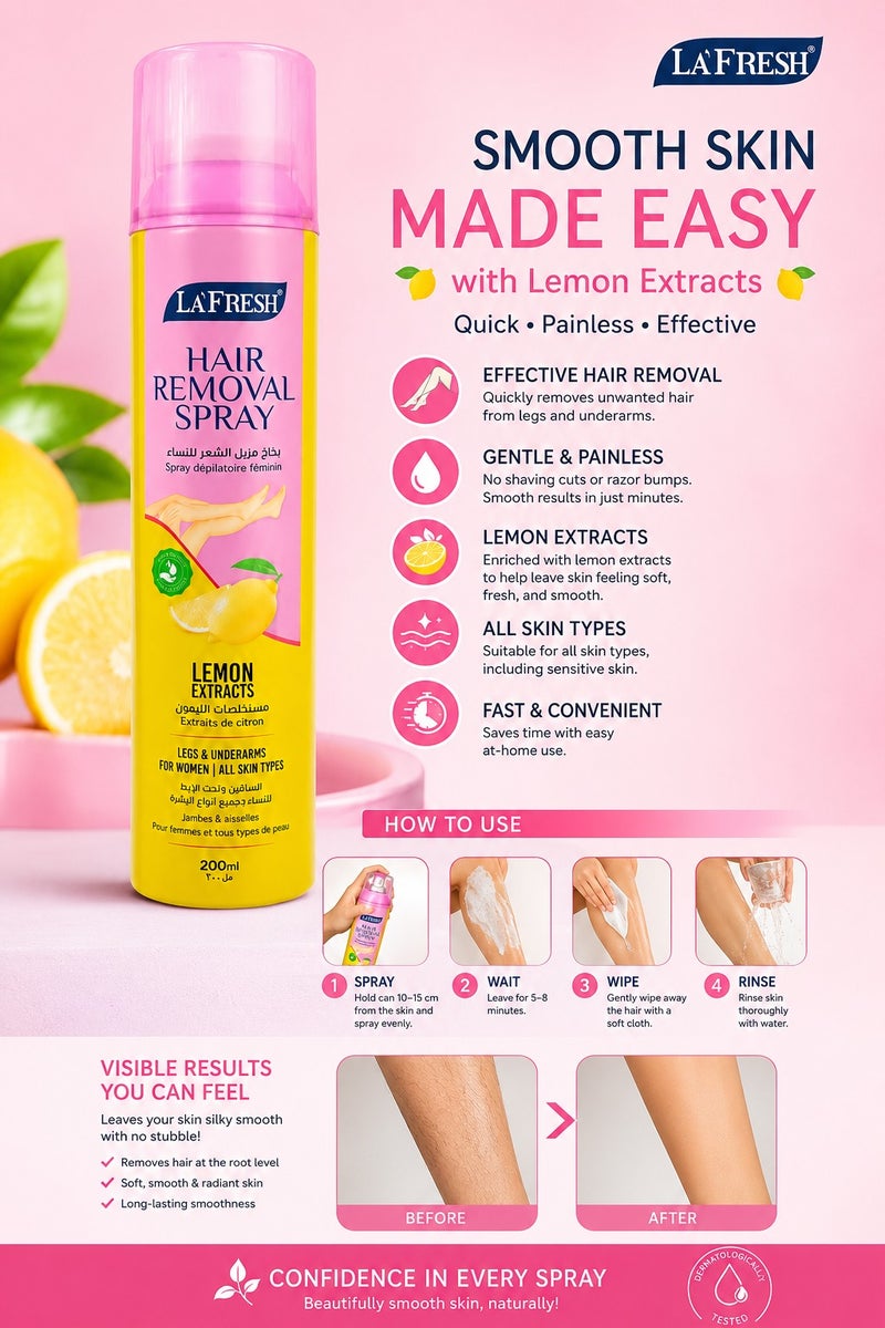 LA FRESH Hair Removal Spray with Lemon Extracts Legs & Underarms For Women  All Skin Types 200ml - Image 3