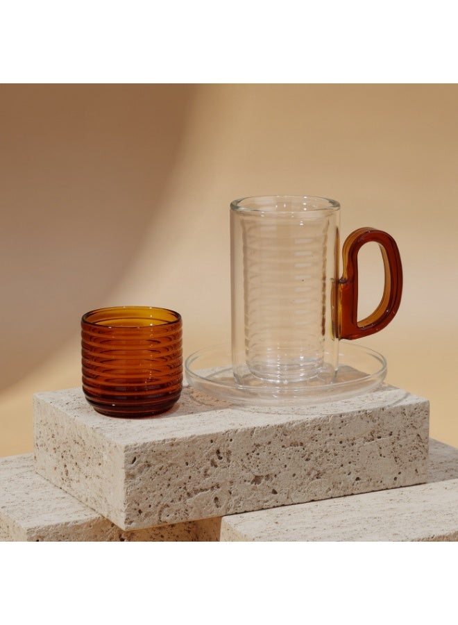 Tea & Coffee Serving Set – Double-Wall Glass with Ribbed Inner Cup & Clear Saucer