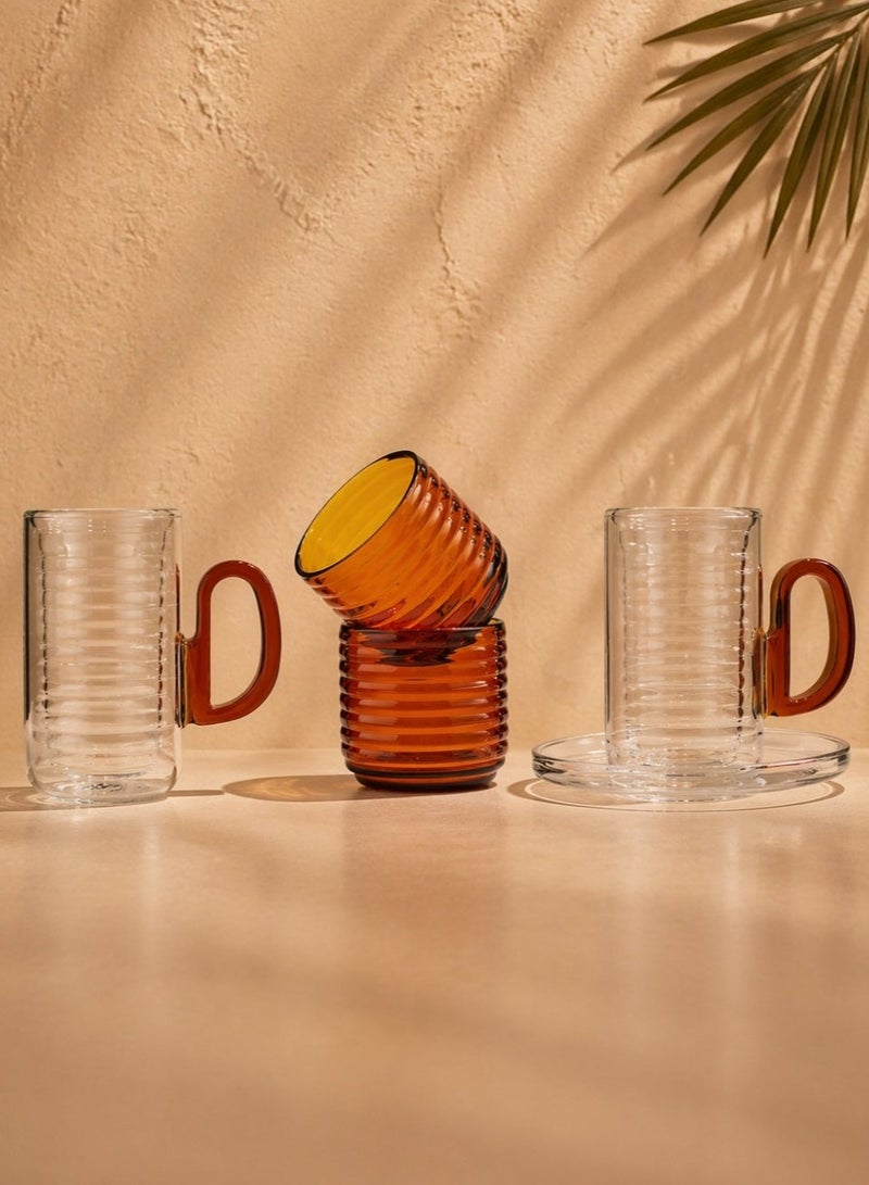 Raz 18 Pieces Tea & Coffee Serving Set – Double-Wall Glass with Ribbed Inner Cup & Clear Saucer - Image 1