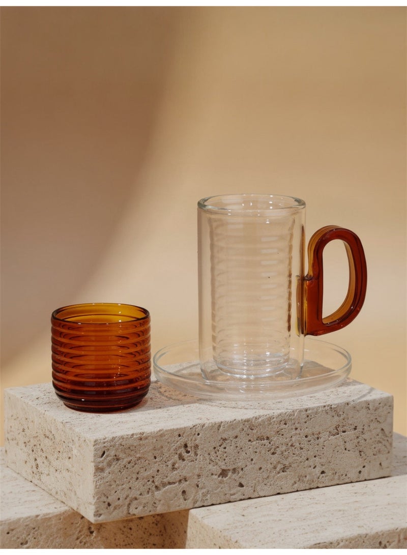 Raz 18 Pieces Tea & Coffee Serving Set – Double-Wall Glass with Ribbed Inner Cup & Clear Saucer - Image 3
