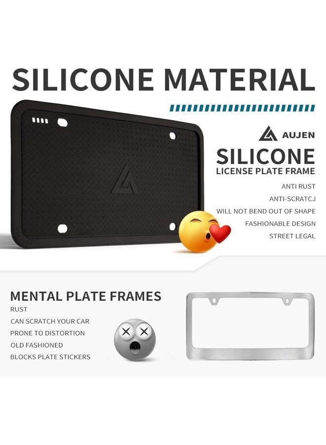 AUJEN Silicone License Plate Frames Black, 1 Pack Car License Plate Frame, Universal US Car Black License Plate Holders Brackets Rust-Proof, Rattle-Proof, Weather-Proof Car Accessories(Black) - Image 2