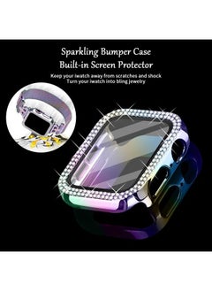 JOYOZY Magnetic Band Compatible with Apple Watch Band 38mm 40mm 41mm 42mm 44mm 45mm Milanese Strap with Bling Case and Screen Protector, Dressy Stainless Steel iWatch Loop for Women (Rainbow 38mm) 