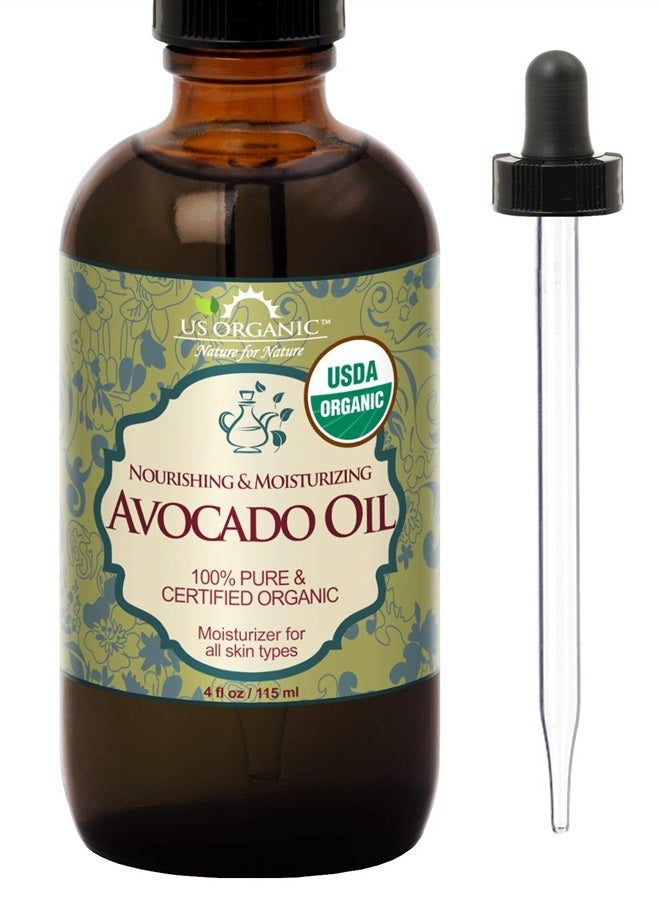 US Organic Avocado Oil Unrefined Virgin, USDA Certified Organic, 100% Pure & Natural, Cold Pressed, in Amber Glass Bottle w/Glass Eye dropper for Easy Application (4 oz (Large)) - Image 1