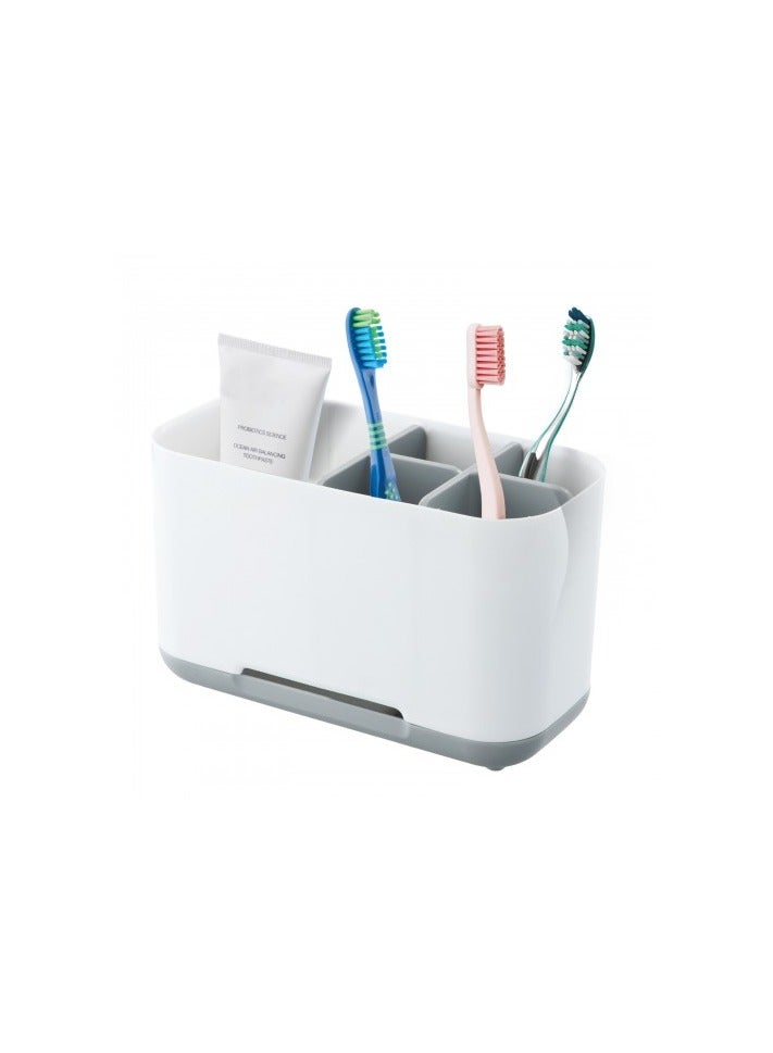 حامل فرشاة الأسنان مع 4 فتحات وحجرة تخزين، علبة بلاستيكية قابلة للإزالة لطاولة الحمام، سهل التخزين، منظم متعدد الأغراض لمعجون الأسنان والملحقات - Image 2