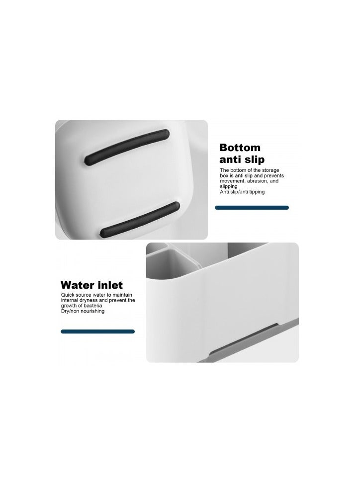 حامل فرشاة الأسنان مع 4 فتحات وحجرة تخزين، علبة بلاستيكية قابلة للإزالة لطاولة الحمام، سهل التخزين، منظم متعدد الأغراض لمعجون الأسنان والملحقات - Image 3