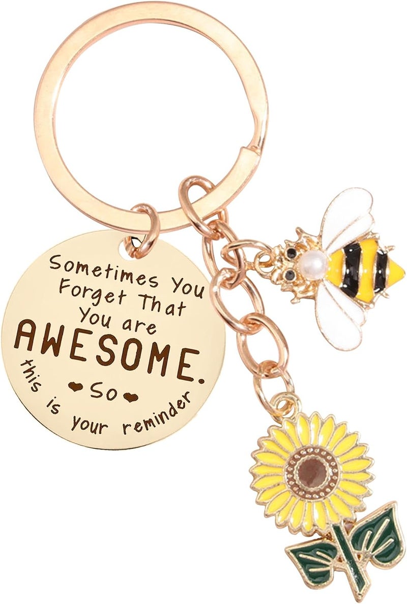 KASTWAVE Inspirational Sunflower Bee Keychain for Women, Motivational Friendship Gift, Yellow Sunflower Key Ring for Him, Her, Friend, Coworker, Purse, Wallet, Handbag Accessories - Image 1