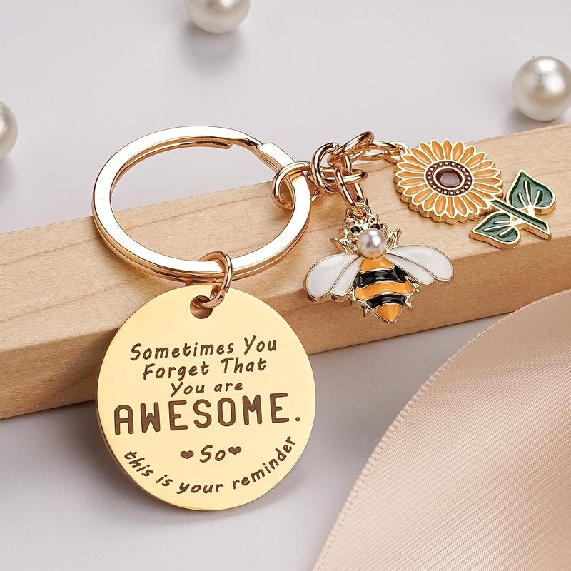 KASTWAVE Inspirational Sunflower Bee Keychain for Women, Motivational Friendship Gift, Yellow Sunflower Key Ring for Him, Her, Friend, Coworker, Purse, Wallet, Handbag Accessories - Image 3