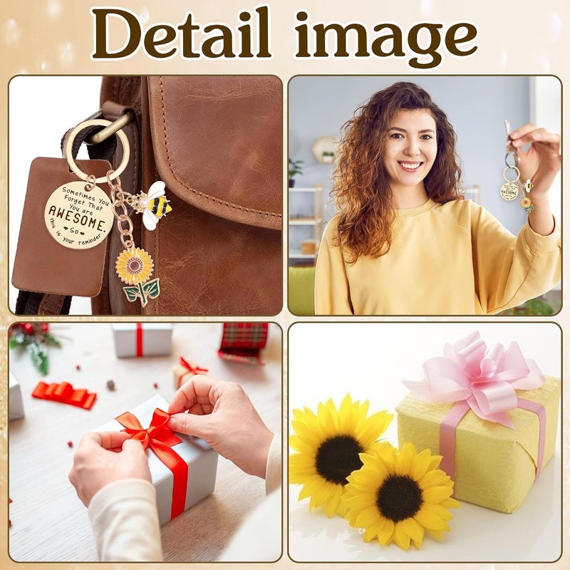 KASTWAVE Inspirational Sunflower Bee Keychain for Women, Motivational Friendship Gift, Yellow Sunflower Key Ring for Him, Her, Friend, Coworker, Purse, Wallet, Handbag Accessories - Image 4