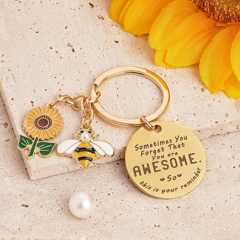 KASTWAVE Inspirational Sunflower Bee Keychain for Women, Motivational Friendship Gift, Yellow Sunflower Key Ring for Him, Her, Friend, Coworker, Purse, Wallet, Handbag Accessories - Image 2