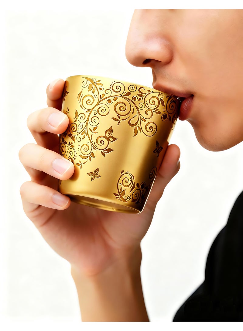 HomeNoor Set of 2 Double Wall 304 Stainless Steel Coffee Cups, Gold Floral Vine Pattern Insulated Drinking Tumblers, Stylish Decorative Cups for Hot & Cold Drinks, 175mL - Image 5