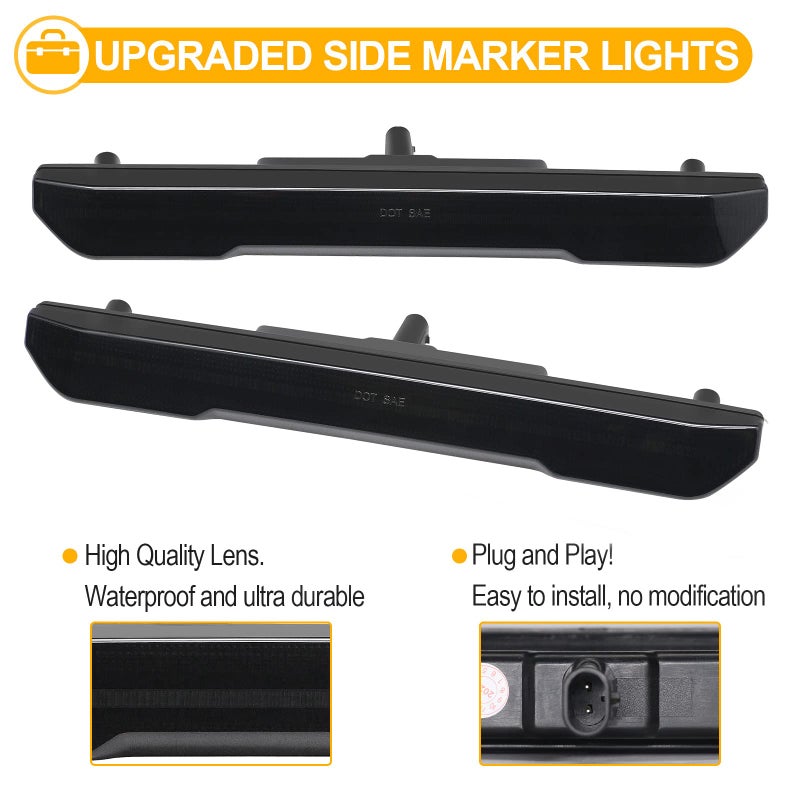 R&F Auto 4PCS Amber Smoked Lens LED Side Marker Lights Replacement for Sierra 2500HD 3500HD 2020-2025 Pickup Truck Amber Front Rear Fender Side Markers Driver Passenger Sides Lamps - Image 2