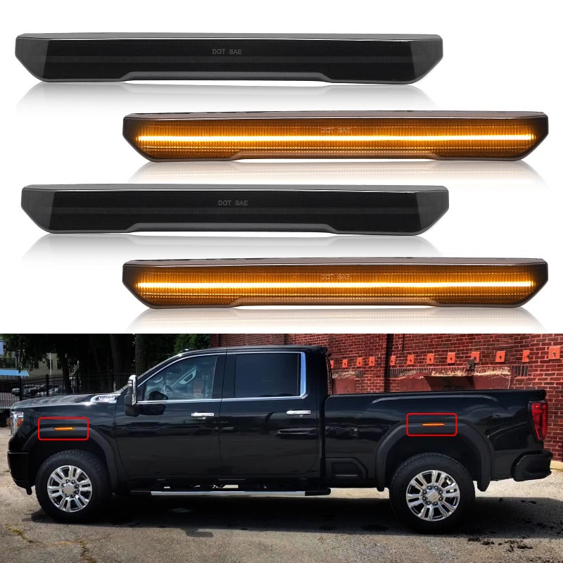 R&F Auto 4PCS Amber Smoked Lens LED Side Marker Lights Replacement for Sierra 2500HD 3500HD 2020-2025 Pickup Truck Amber Front Rear Fender Side Markers Driver Passenger Sides Lamps - Image 1
