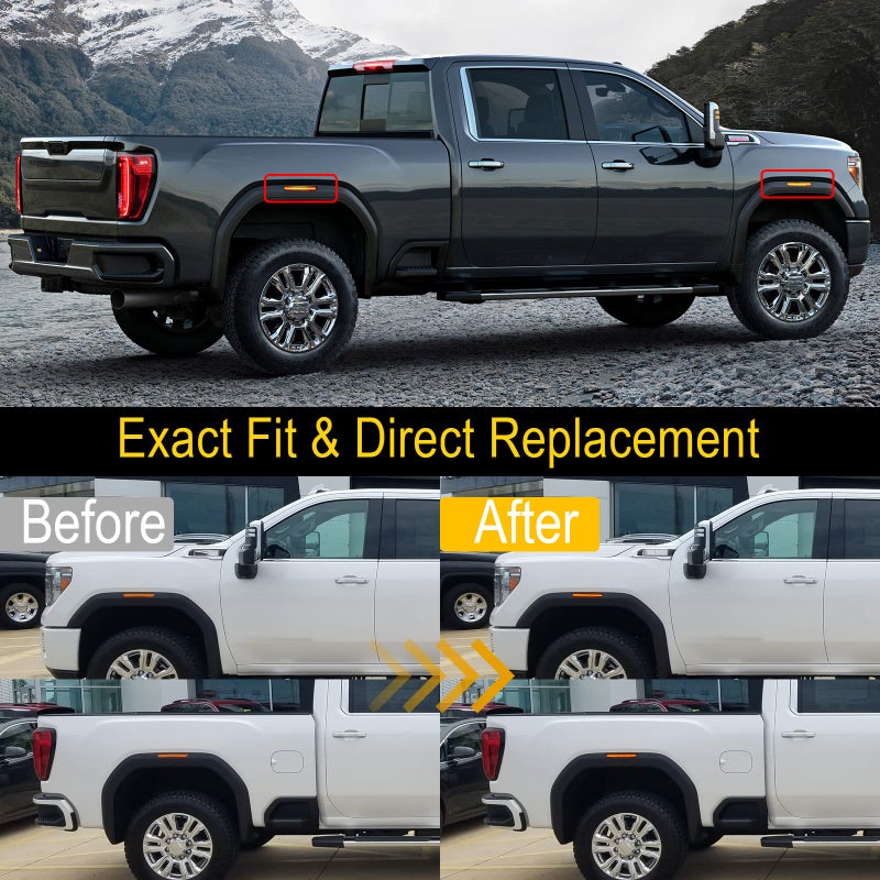 R&F Auto 4PCS Amber Smoked Lens LED Side Marker Lights Replacement for Sierra 2500HD 3500HD 2020-2025 Pickup Truck Amber Front Rear Fender Side Markers Driver Passenger Sides Lamps - Image 4