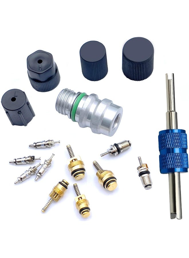 Aracey Air Conditioning Valve Core Kit | Cap And Valve Ac R12 R134A Teflon Seal Refrigeration A/C Air Conditioning Service Car And Hvac Ac System Charging Port Seal Caps Kit  - Image 1