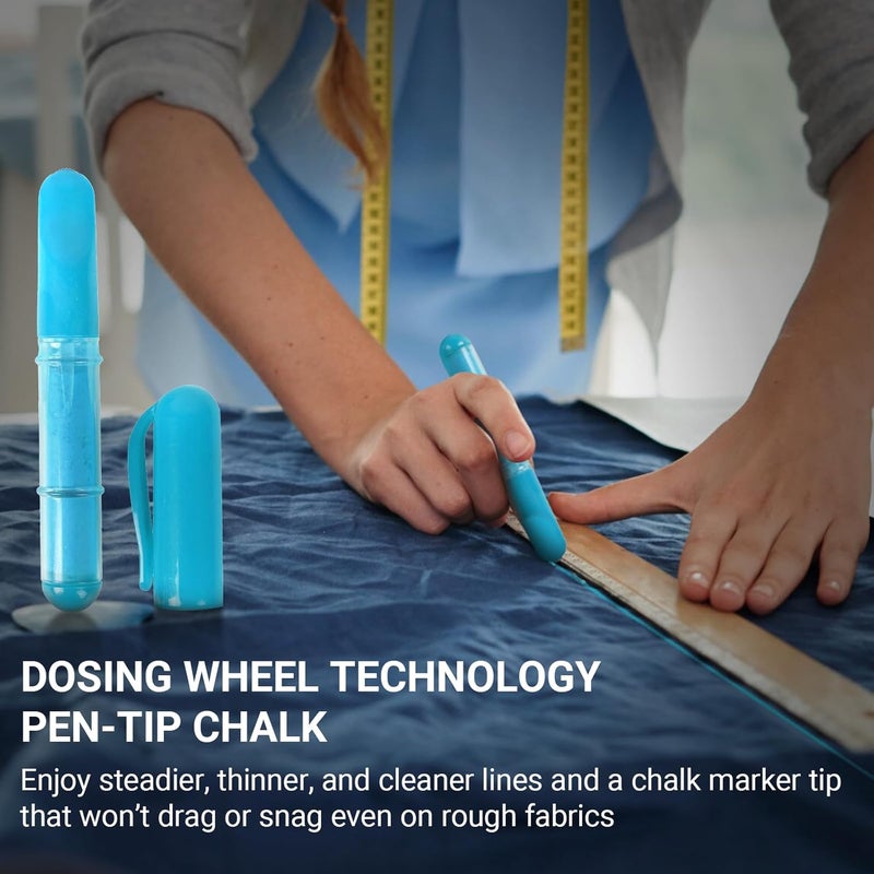 Calvana 2 Colors Per Pack Fabric Chalk Markers (Blue, White) -Erase Tailor’s Chalk for Quilting and Sewing - Compatible with Most Fabrics - With Dosing Wheel Technology - Image 3