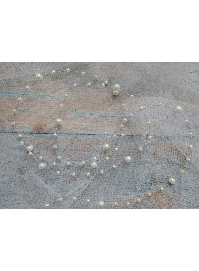 Chargances Set Of 2 Bride Pearl Hair Vine Wedding Hair Accessories Long Headband Pearl Headband Hair Jewelry Long Hair Vine Ivory Pearl Hair Vine Boho Handmade Bridal Headpiece Bride Jewelry (Silver) - Image 4