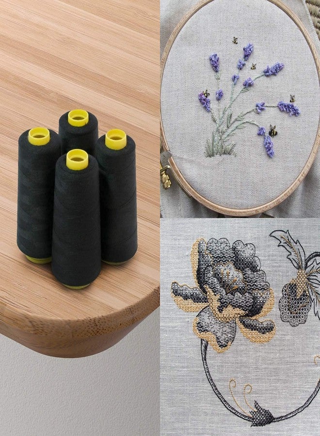 ثريد ناني 4 بكرات كبيرة (3000 ياردة لكل بكرة) من خيوط البوليستر للخياطة والتطريز والتطريز المتشابك، لون أسود من ThreadNanny - Image 3