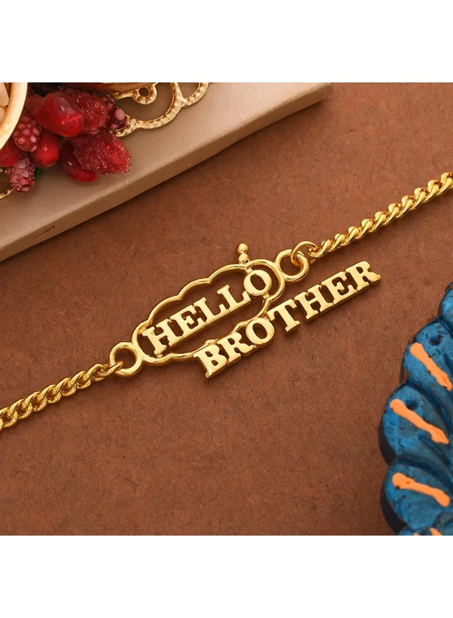 VOYLLA Hello Brother Gold Plated Stylish Rakhi Bracelet