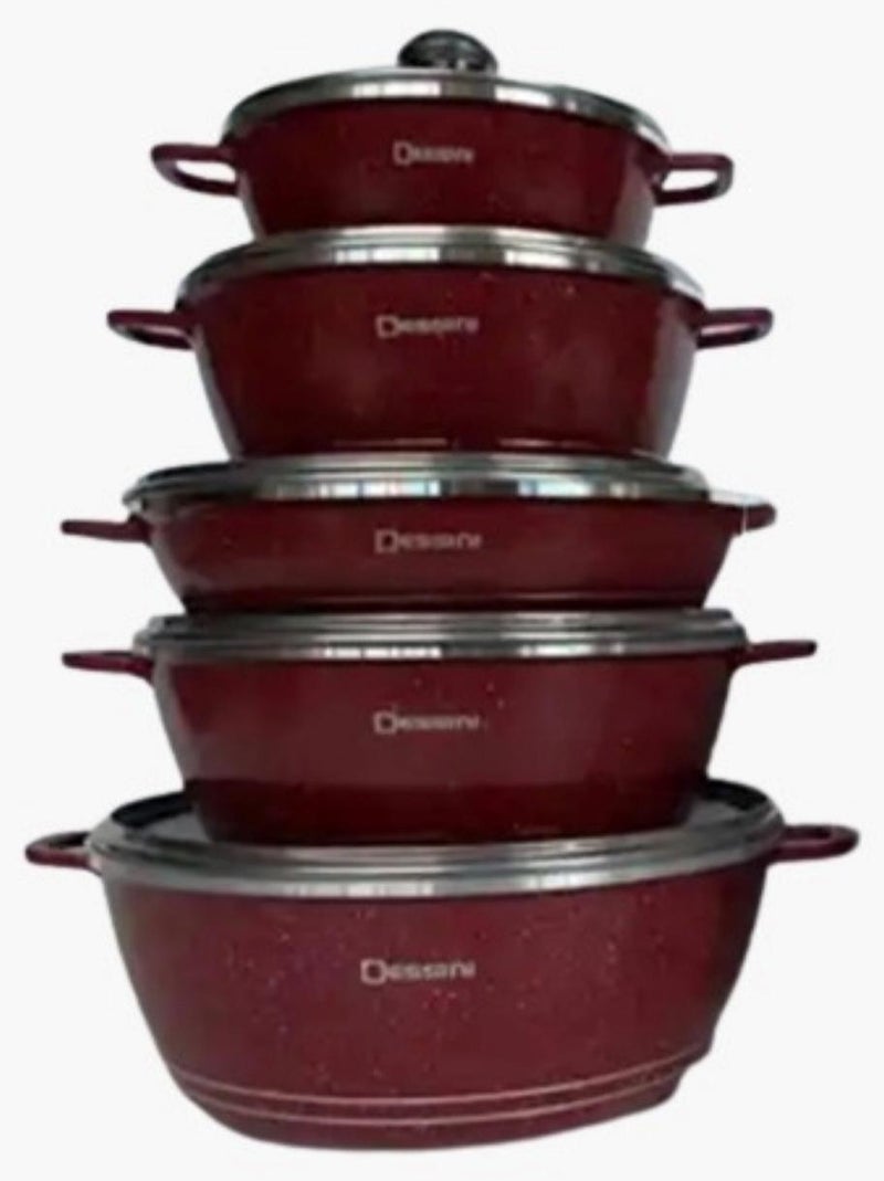 DESSINI 10 Pcs Non Stick Cooking Pots Aluminum Cookware Set with Glass Lid - Image 1