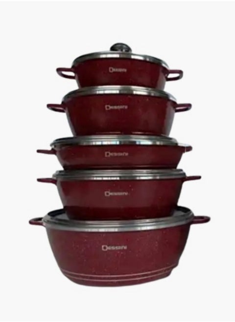 10 Pcs Non Stick Cooking Pots Aluminum Cookware Set with Glass Lid