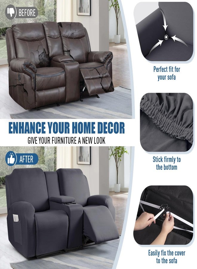 TAOCOCO Reclining Loveseat with Middle Console Slipcover, 4 Piece Polyester Fabric Stretch Loveseat Reclining Sofa Covers (Dark Gray, 2 Seat Recliner Cover with Console) - Image 5