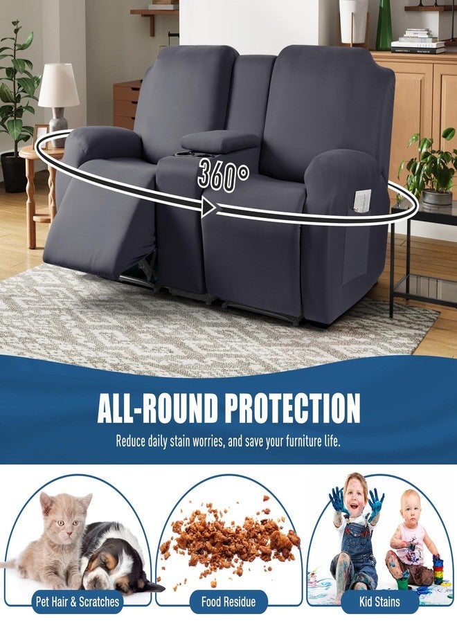 TAOCOCO Reclining Loveseat with Middle Console Slipcover, 4 Piece Polyester Fabric Stretch Loveseat Reclining Sofa Covers (Dark Gray, 2 Seat Recliner Cover with Console) - Image 4