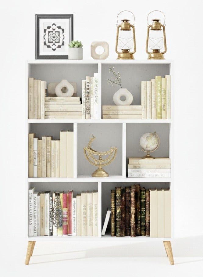 ACPLAY 7-Cube Wooden Bookshelf, 3-Tier Floor Standing Bookcase with Legs, Vintage Brown Storage Organizer & Display Cabinet for Living Room, Bedroom, and Office - Image 2