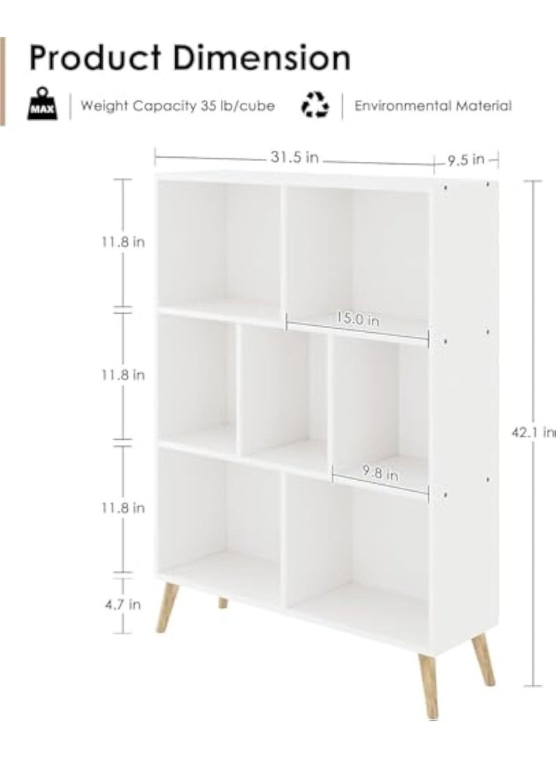 ACPLAY 7-Cube Wooden Bookshelf, 3-Tier Floor Standing Bookcase with Legs, Vintage Brown Storage Organizer & Display Cabinet for Living Room, Bedroom, and Office - Image 5