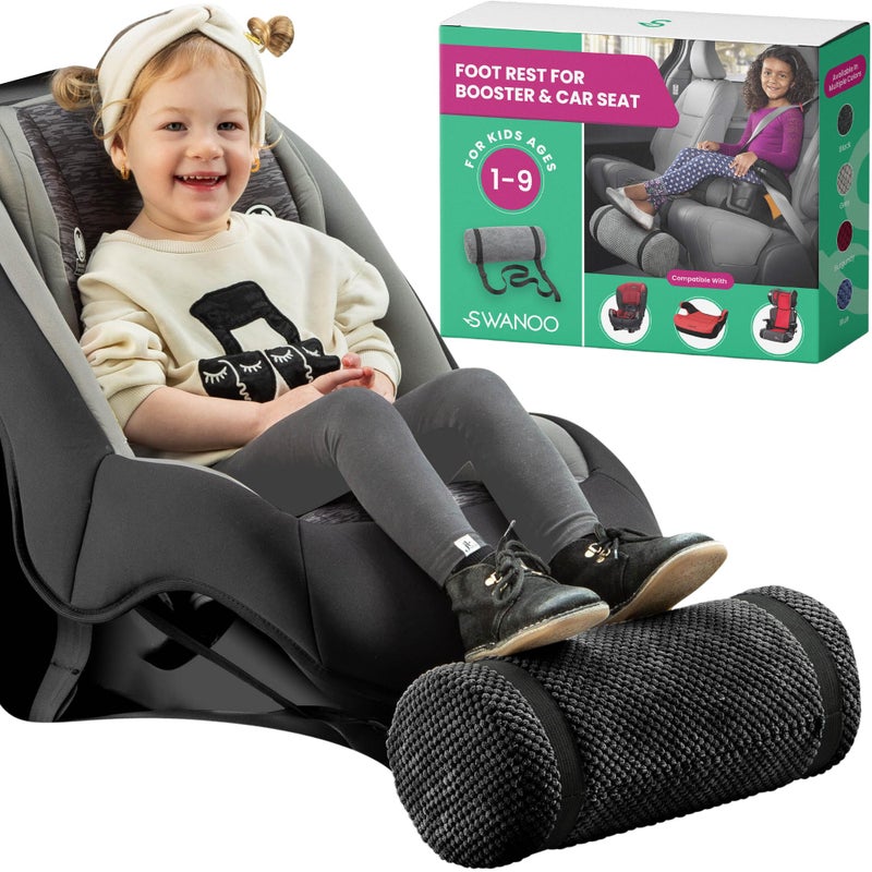 Swanoo Car Seat Foot Rest for Kids | Car Seat Accessories | Leg Rest for Car Seat Kids | Car Foot Rest with Extra Long Straps Adjusts to Any Carseat Or Toodlers Booster Seat Black by SWANOO - Image 1