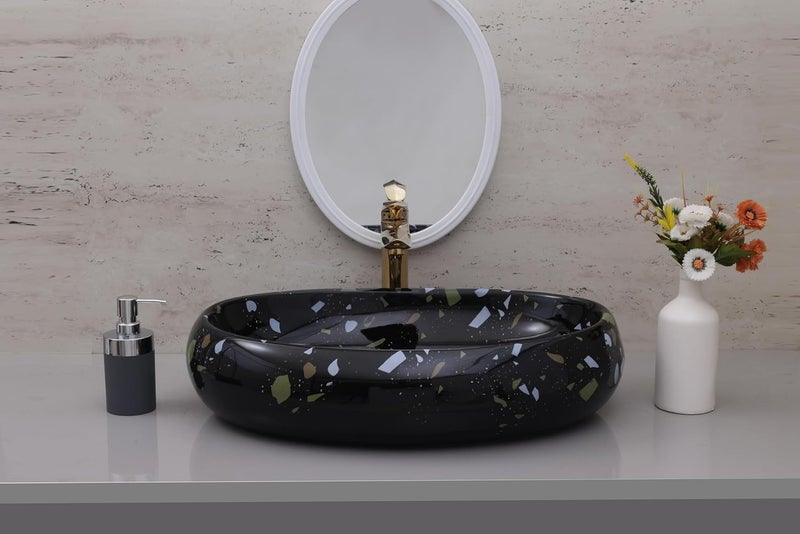 ACRAVIT CERAMIC Designer Table Top Ceramic Wash Basin Vessel Sink with Slim Rim Collapsible Countertop Basin OverCounter Bathroom Sink Black610 X 430 X 145MM - Image 2