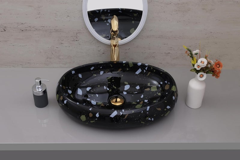 ACRAVIT CERAMIC Designer Table Top Ceramic Wash Basin Vessel Sink with Slim Rim Collapsible Countertop Basin OverCounter Bathroom Sink Black610 X 430 X 145MM - Image 4