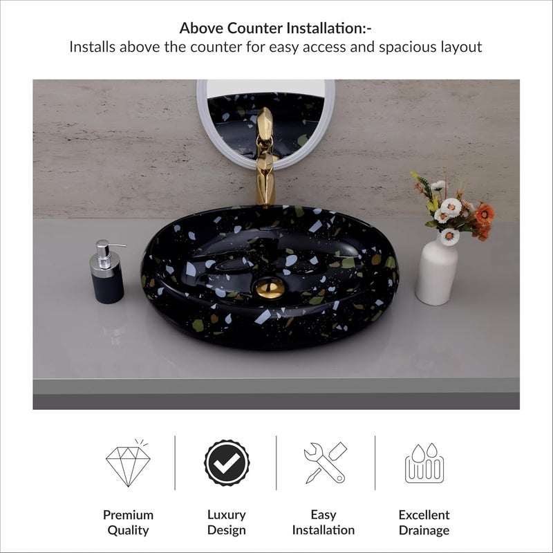 ACRAVIT CERAMIC Designer Table Top Ceramic Wash Basin Vessel Sink with Slim Rim Collapsible Countertop Basin OverCounter Bathroom Sink Black610 X 430 X 145MM - Image 5