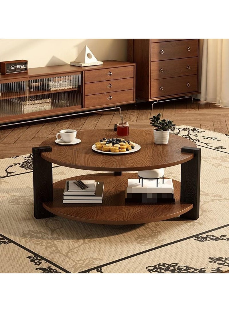 والالا طاولة قهوة دائرية من خشب البلوط، طاولات قهوة دائرية من مستويين مع مساحة تخزين، طاولة قهوة دائرية في وسط المزرعة الريفية، طاولة شاي عصرية حديثة لغرفة المعيشة أو غرفة النوم أو الشرفة أو المكتب - Image 3