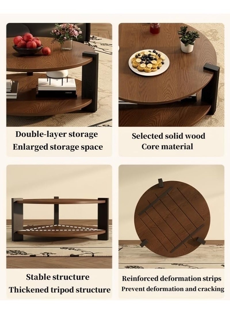 والالا طاولة قهوة دائرية من خشب البلوط، طاولات قهوة دائرية من مستويين مع مساحة تخزين، طاولة قهوة دائرية في وسط المزرعة الريفية، طاولة شاي عصرية حديثة لغرفة المعيشة أو غرفة النوم أو الشرفة أو المكتب - Image 4